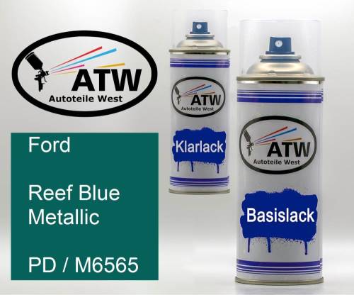 Ford, Reef Blue Metallic, PD / M6565: 400ml Sprühdose + 400ml Klarlack - Set, von ATW Autoteile West.